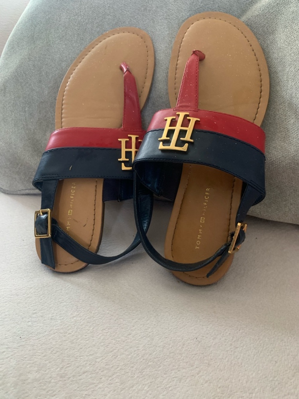Tommy Hilfiger Red and Navy Logo Strap Sandals